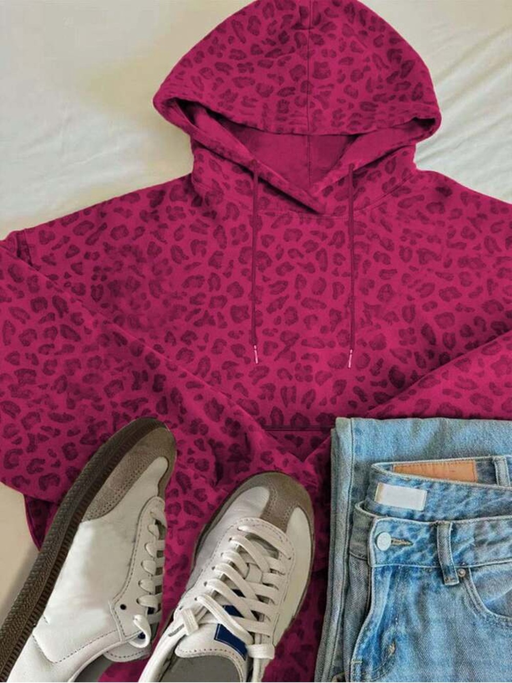 XL Women’s Hooded Sweatshirt Leopard Print Cheetah Animal Print Hot Pink NWT